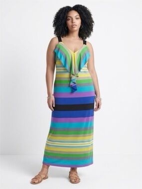 lane bryant striped maxi dress NWT Lane Bryant Patriotic Stripe Nautical Cruise Chiffon Maxi Dress 1X 2X  16 $90